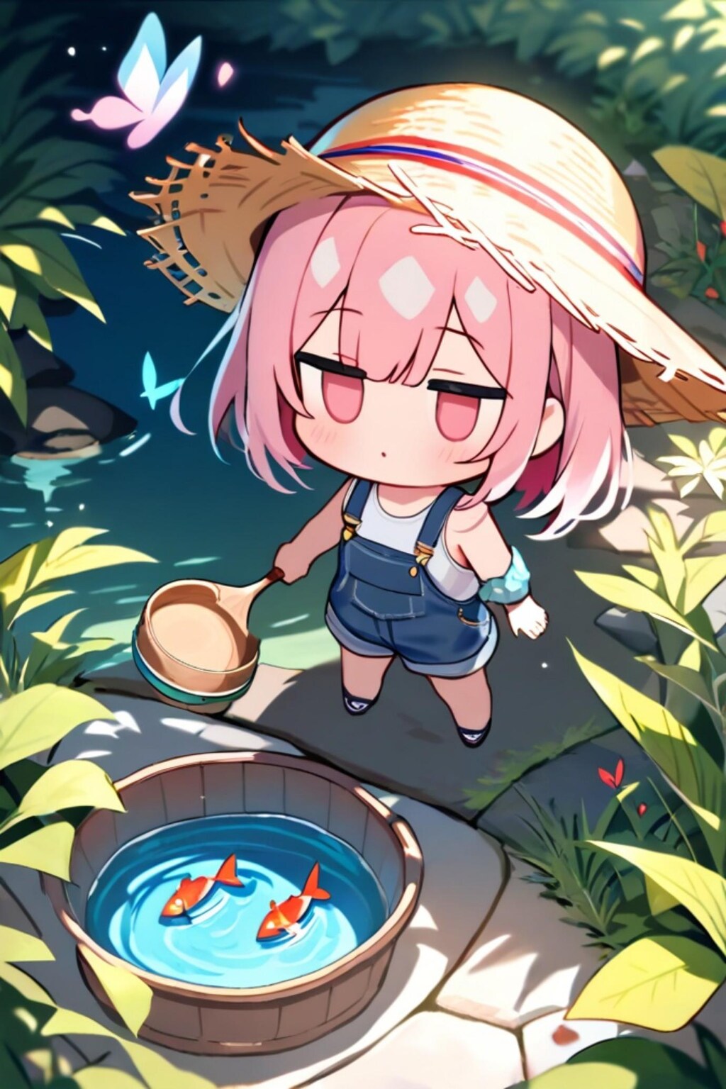 麦わら帽子のピンク髪ちゃん