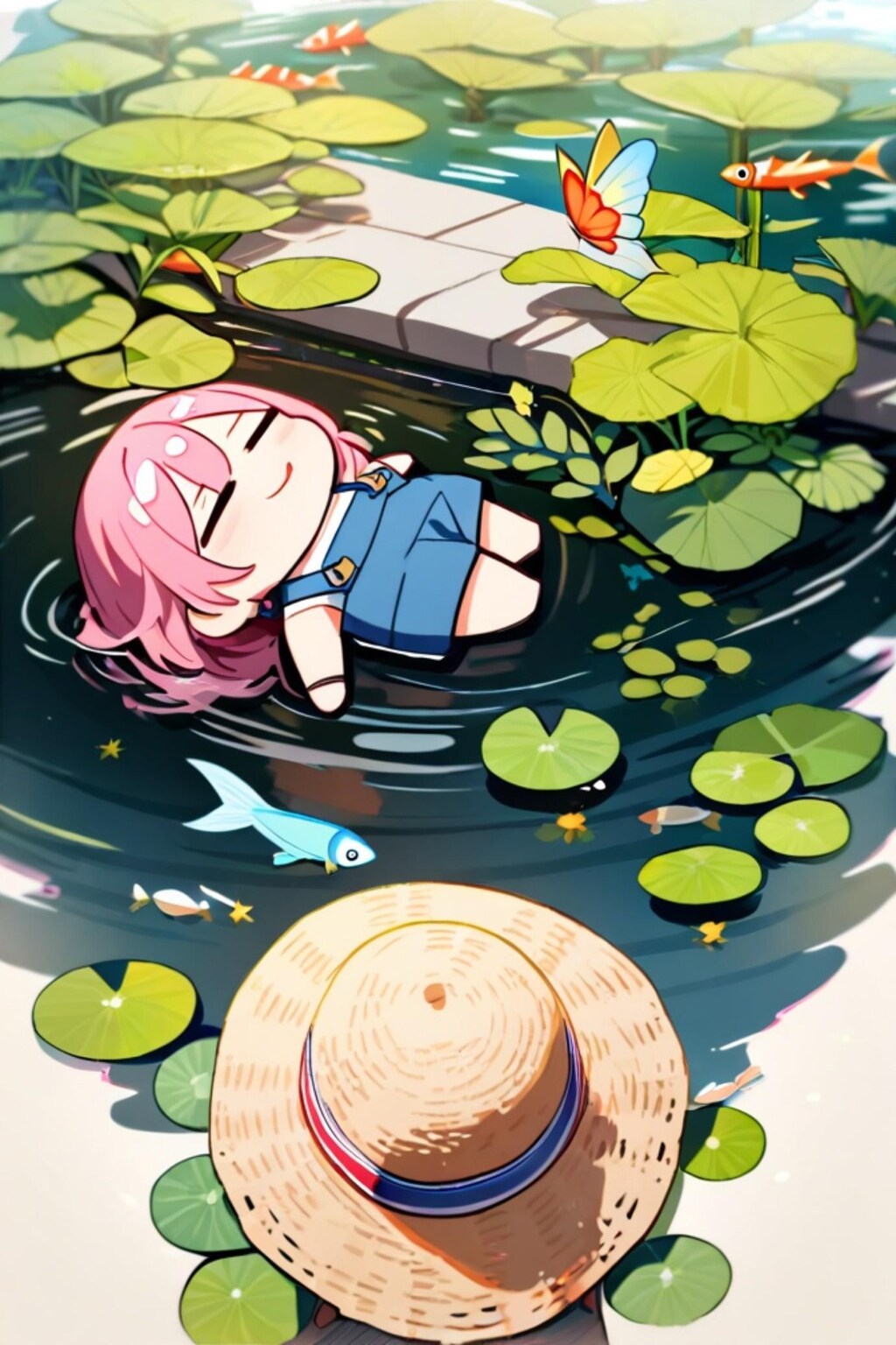 麦わら帽子のピンク髪ちゃん