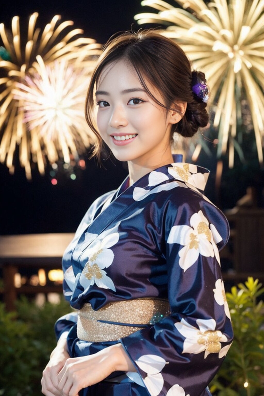 浴衣美人と花火