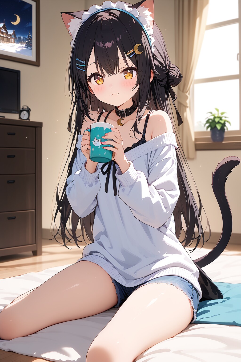 ホットミルクを飲む猫耳ちゃん