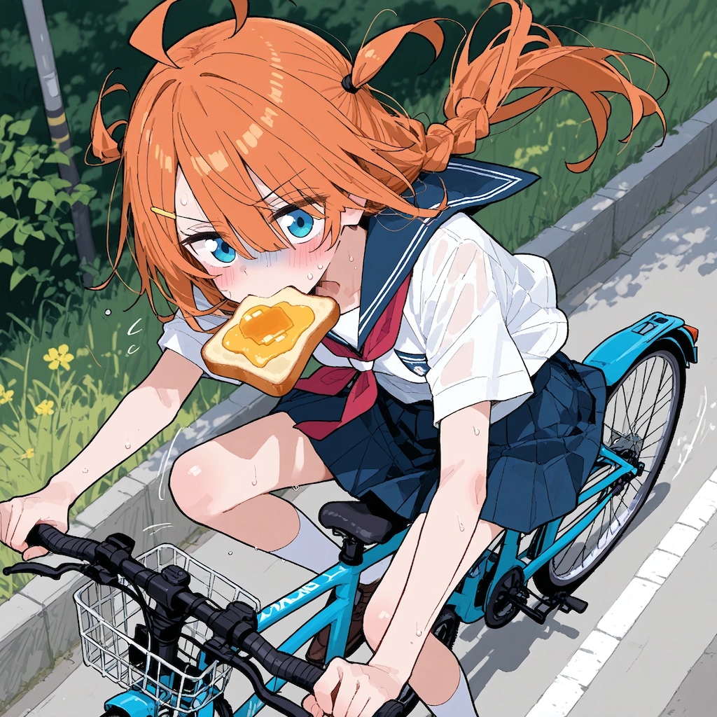 自転車でトーストランディングする目隠れちゃん☆