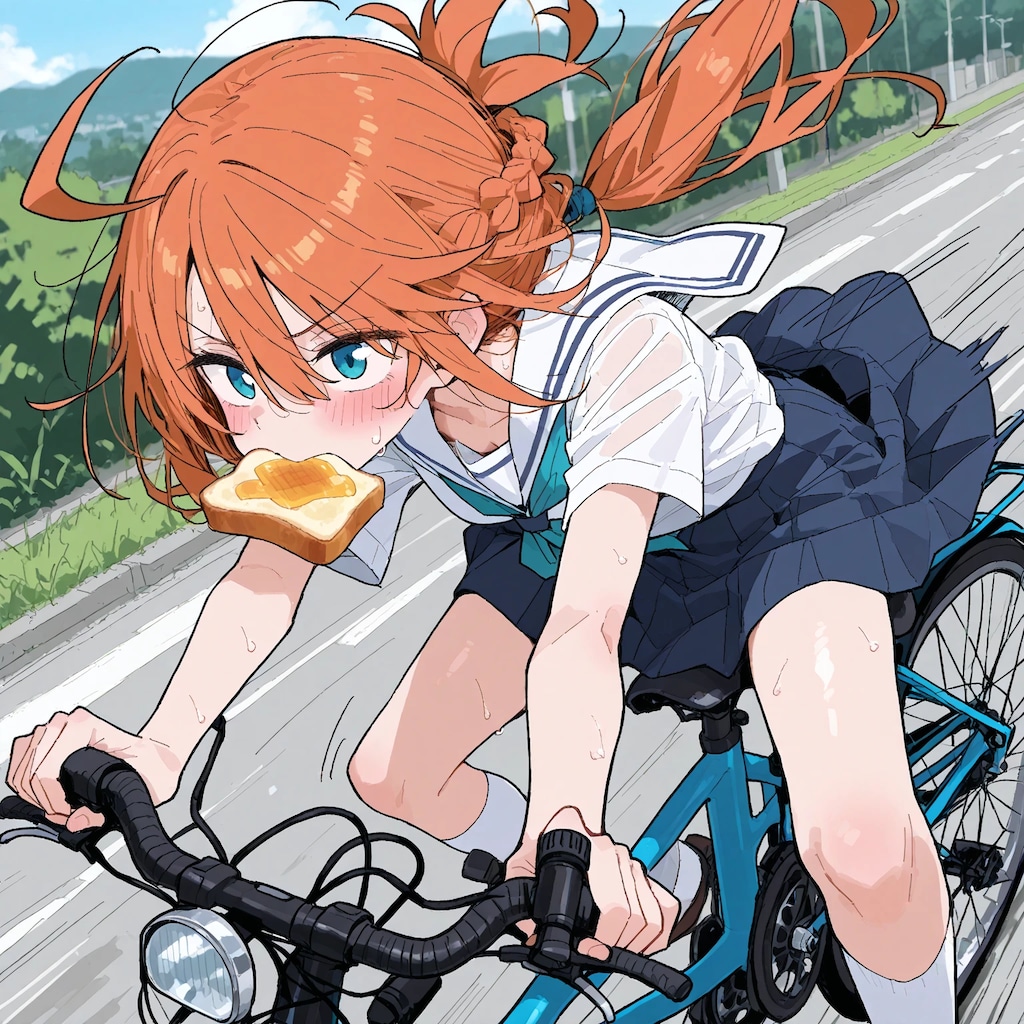 自転車でトーストランディングする目隠れちゃん☆