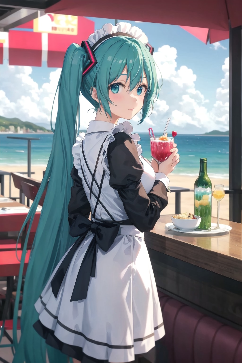 振り返るメイドミクさん