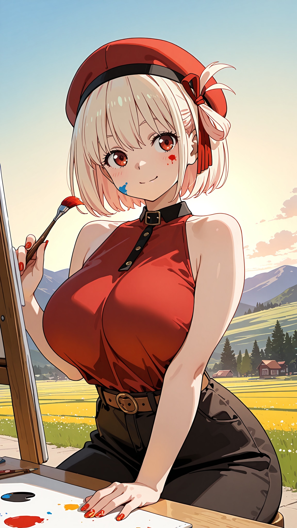 丘の上で絵を描く