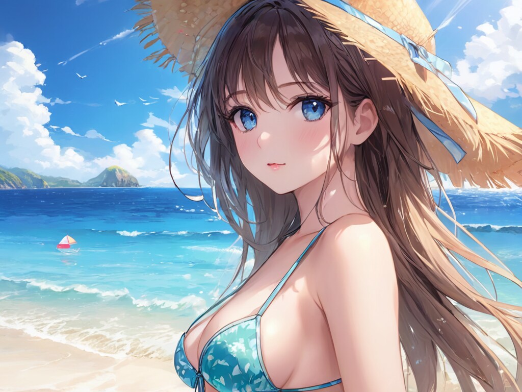 海と少女と麦わら帽子
