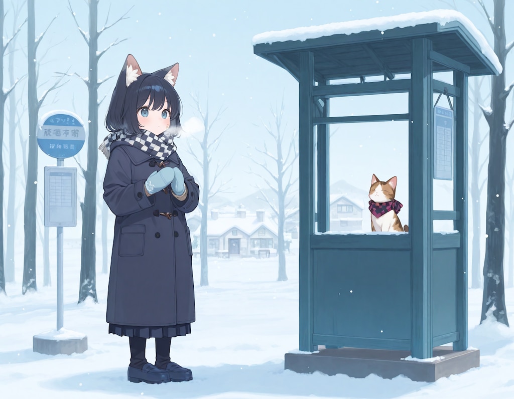 バス停のネコ耳少女