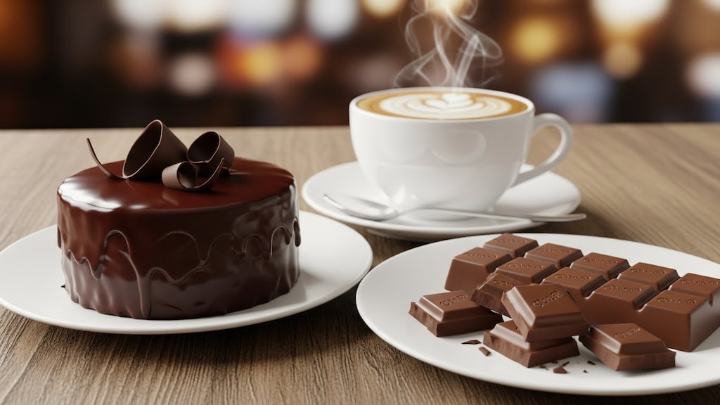 チョコレートケーキと板チョコレートのセット