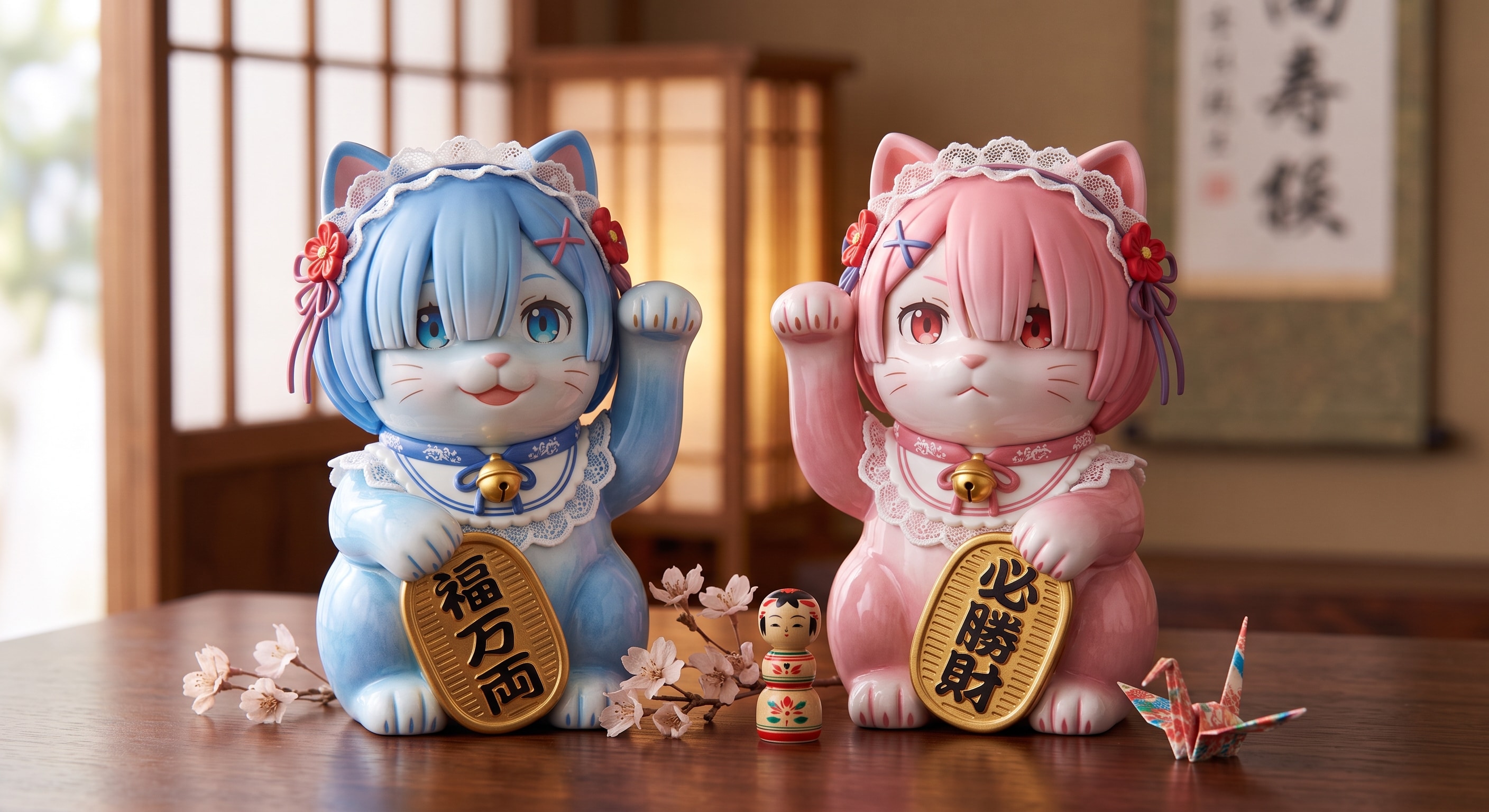 招き猫 レムにゃんとラムにゃん | の人気AIイラスト・グラビア