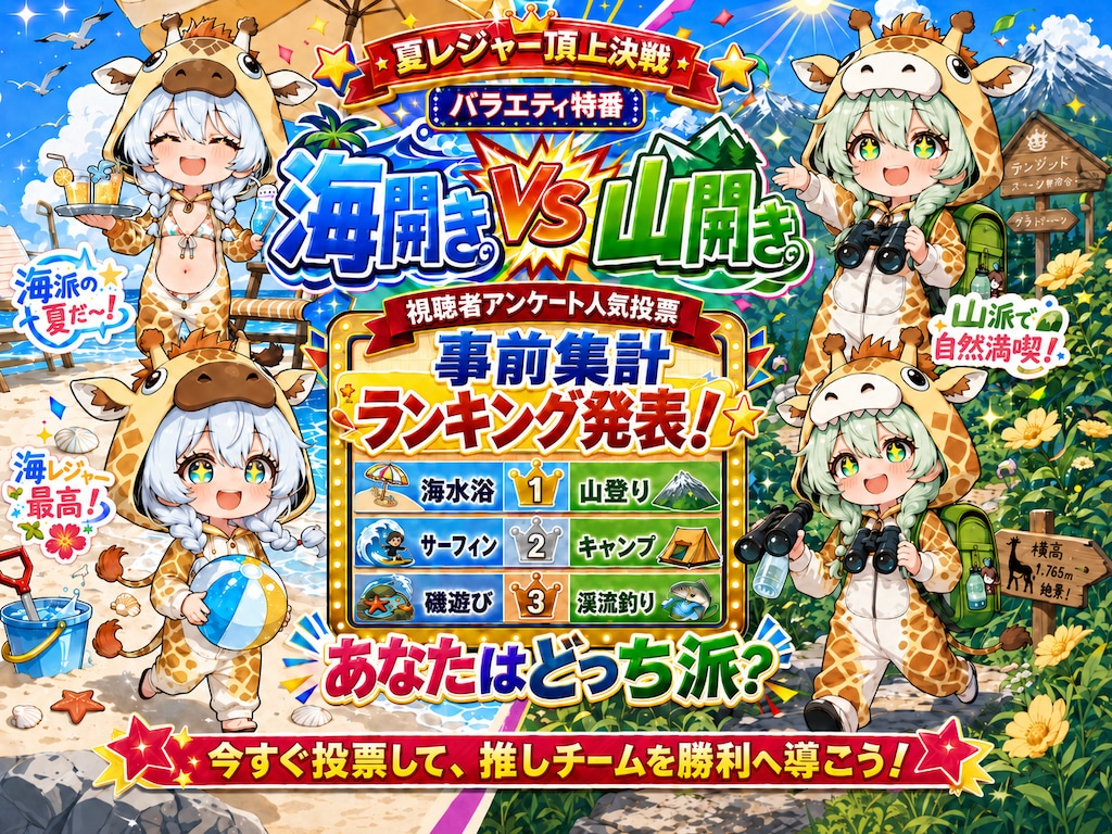 山を楽しむキリン着ぐるみちび子ちゃん
