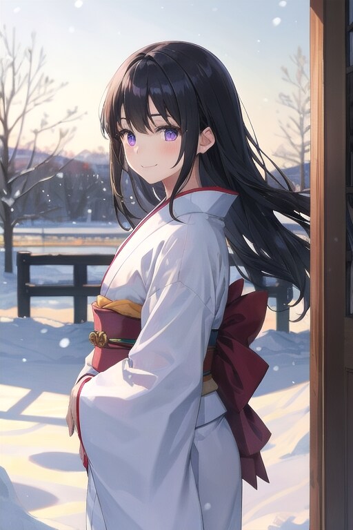 和装女子　雪見