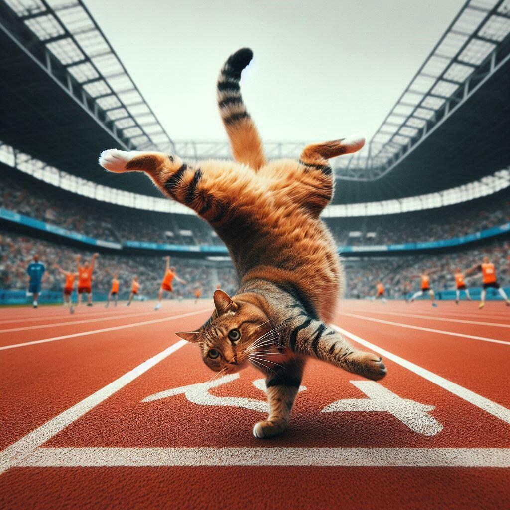 陸上競技に勤しむ猫