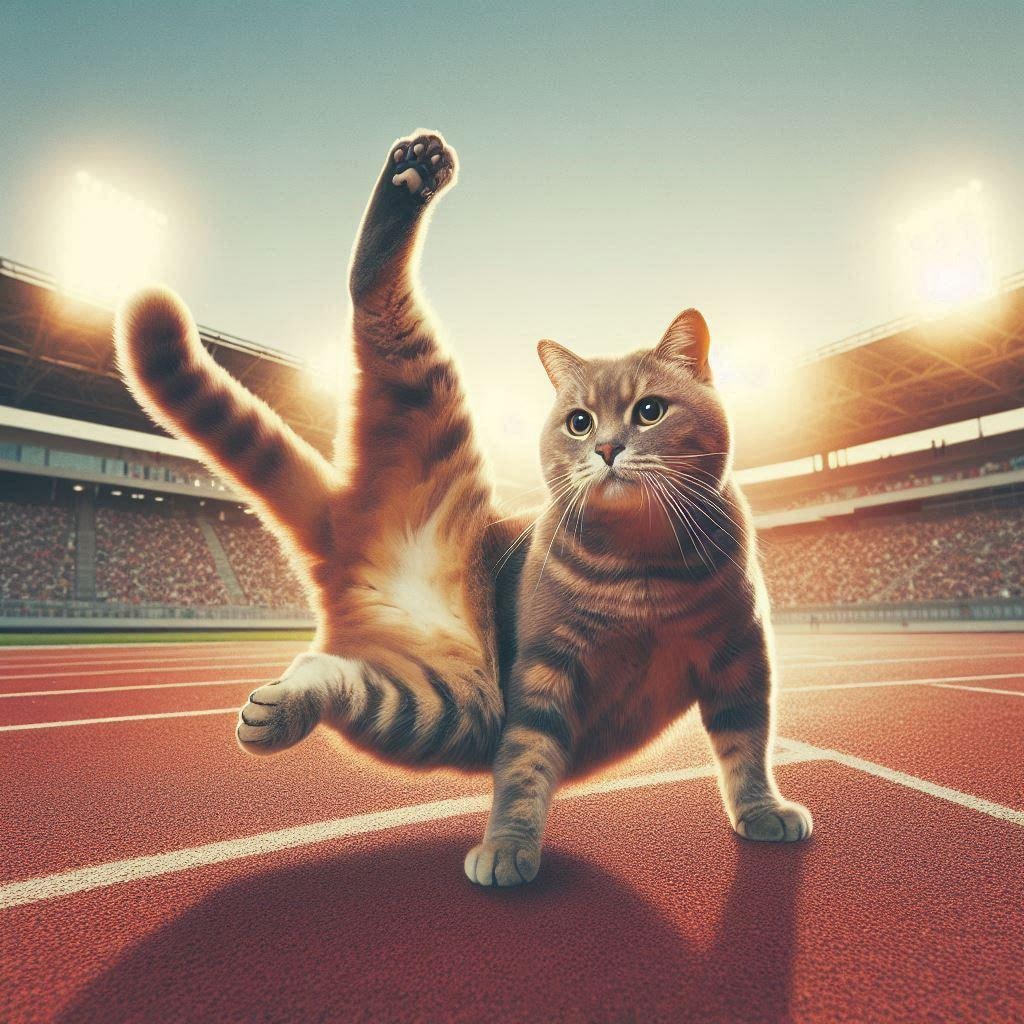 陸上競技に勤しむ猫