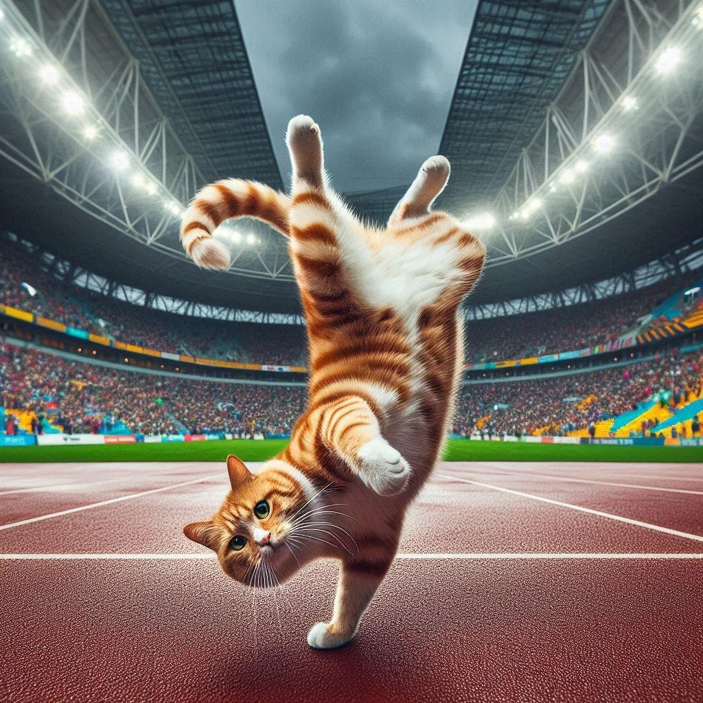 陸上競技に勤しむ猫