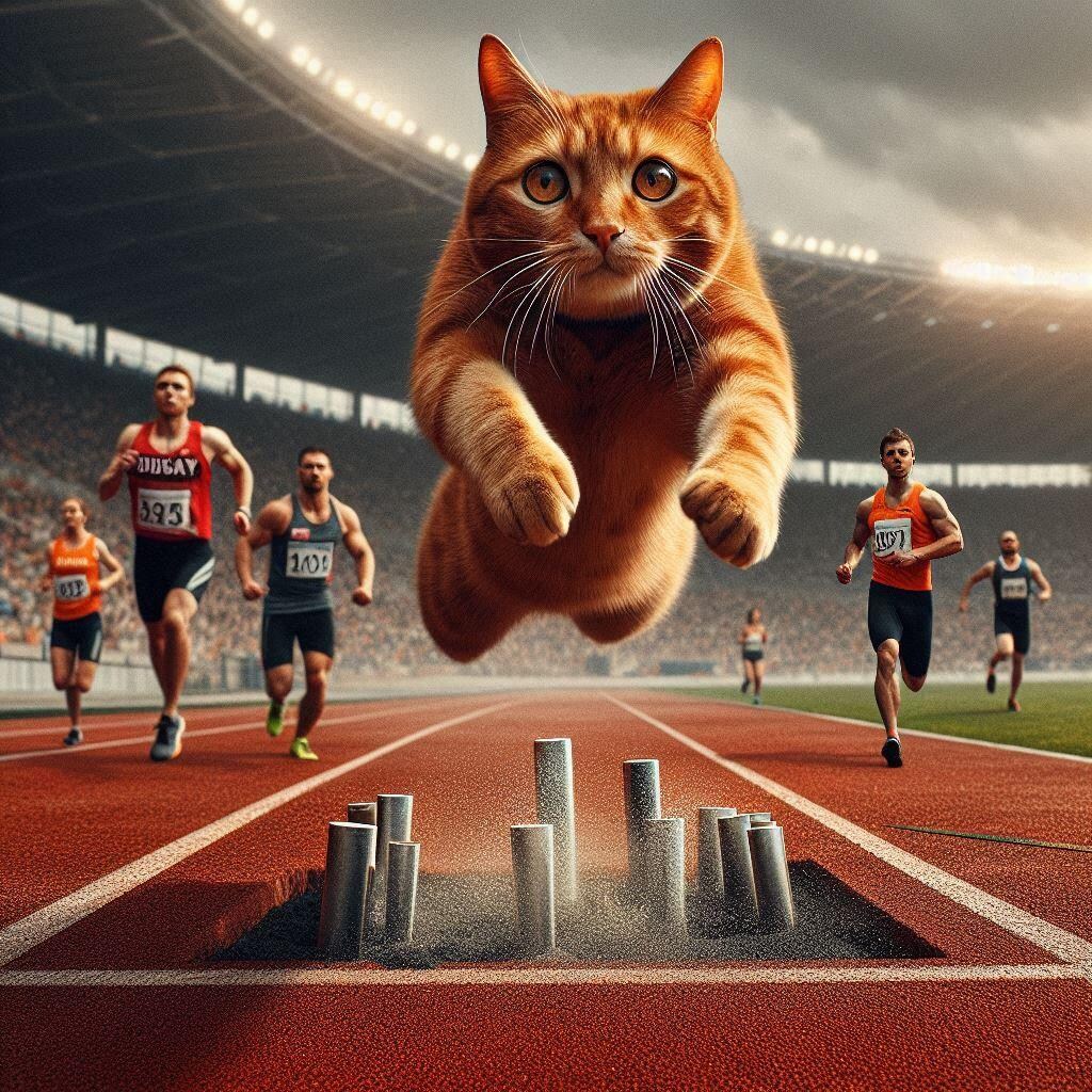 陸上競技に勤しむ猫