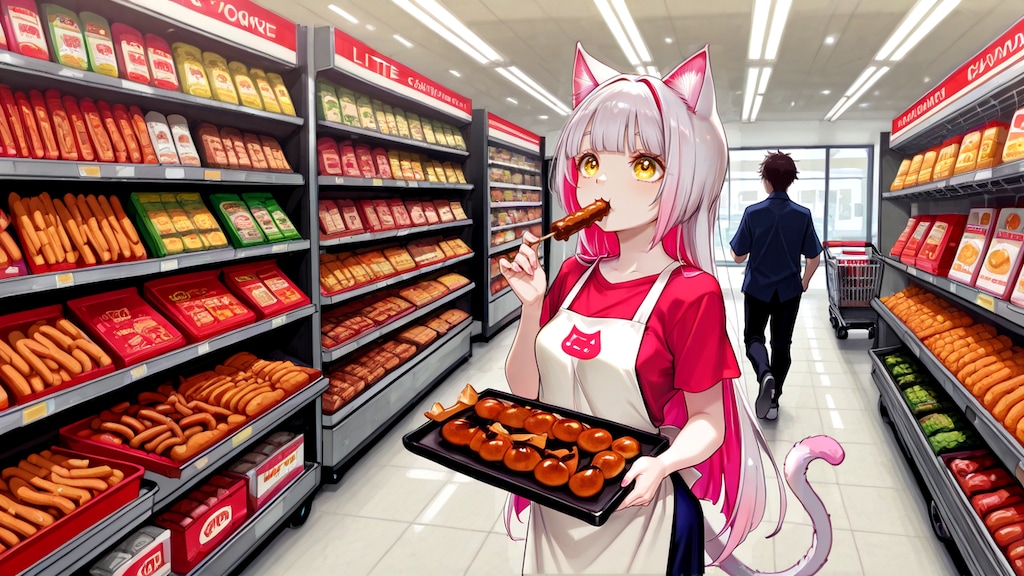 試食コーナーで働くヴィー