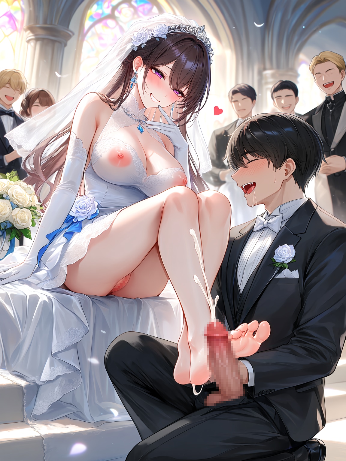 [3枚] 「病める時も、健やかなる時も、富める時も、貧しき時も、夫として妻の足を愛し、敬い、慈しむことを誓いますか？」 「誓います…イクっ♥」（えっちなおねえさん９０８の１）