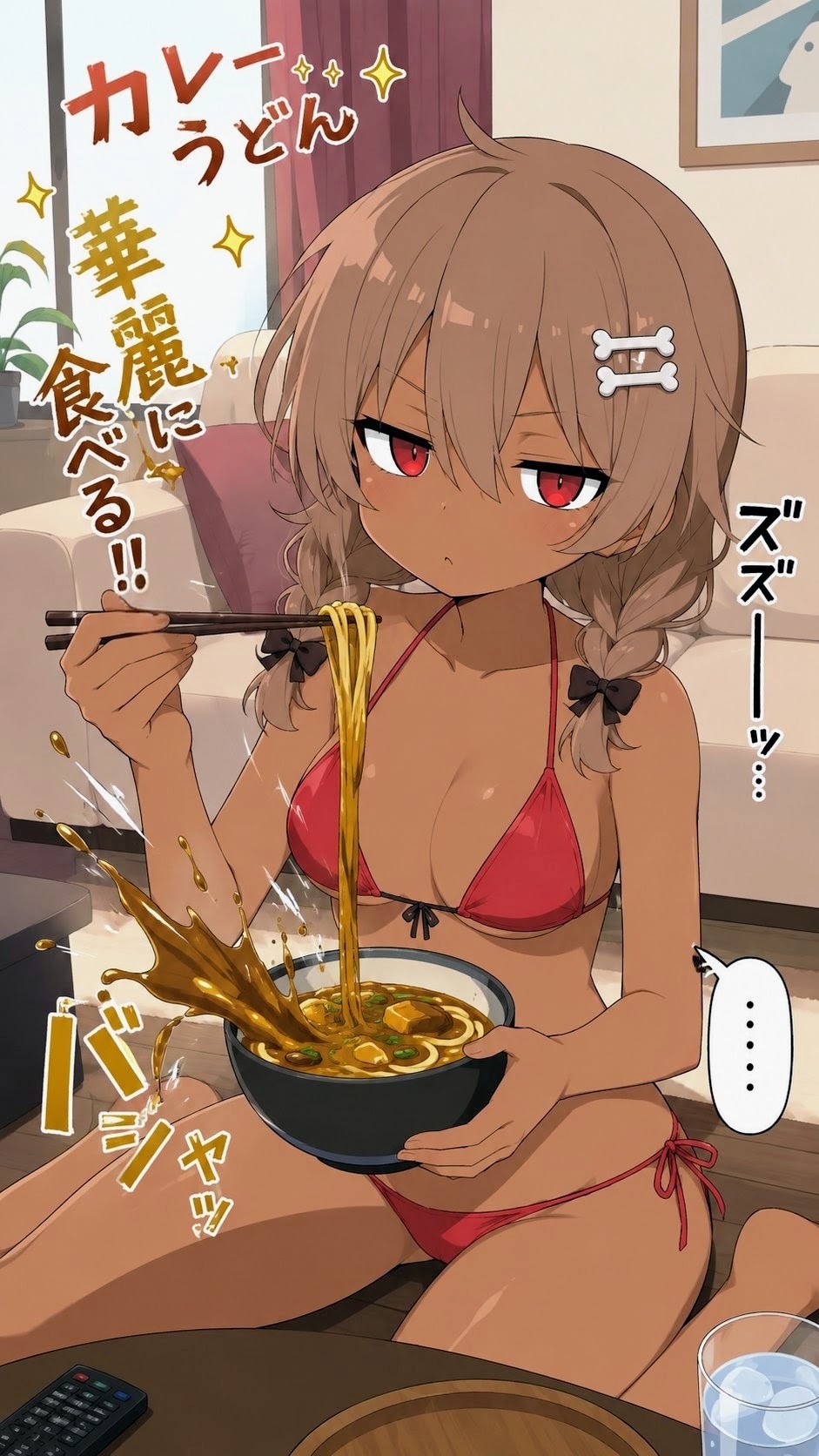 カレーうどんを華麗に食べるおにくちゃん🍖