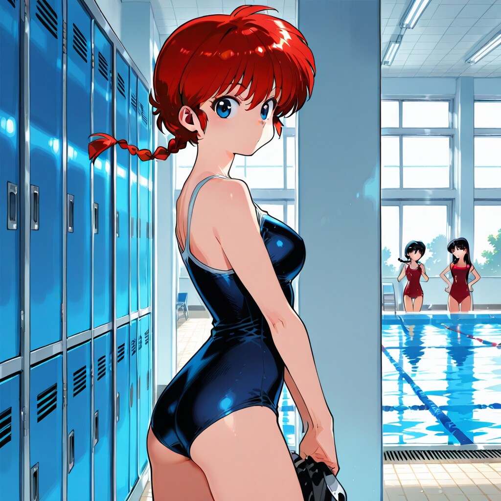 赤髪おさげのスク水情事