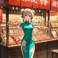 「場末のスナックでロングチャイナドレスを着て接客をする美女」の全身写真 2枚目