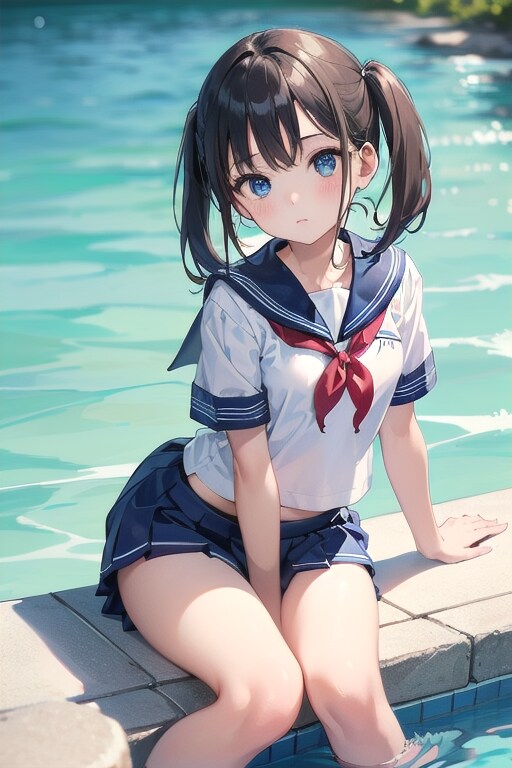 プールサイド(セーラー服)(8) | の人気AIイラスト・グラビア