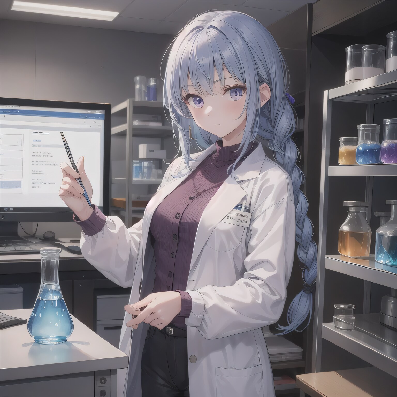 紫髪ロングで白衣の少女１０ | の人気AIイラスト・グラビア