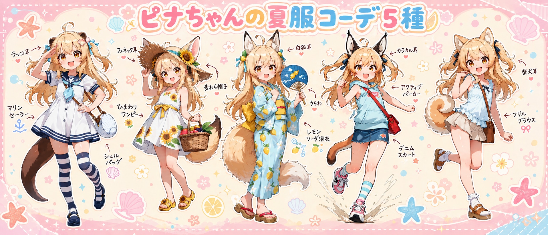 ピナちゃんの夏服コーデ５種