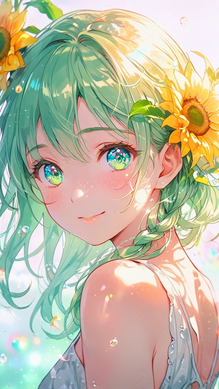 ひまわりつけた女の子