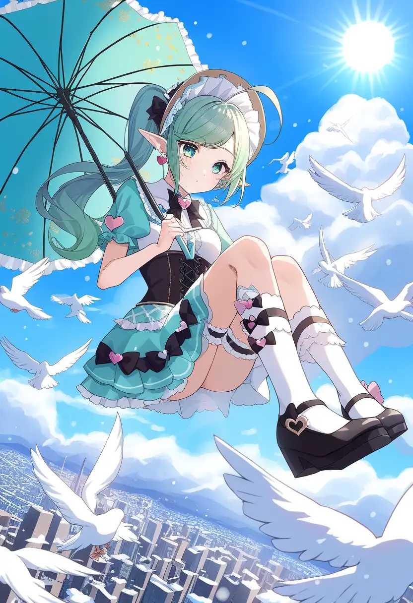 カモメさんと一緒に空を飛ぶマヤ | の人気AIイラスト・グラビア
