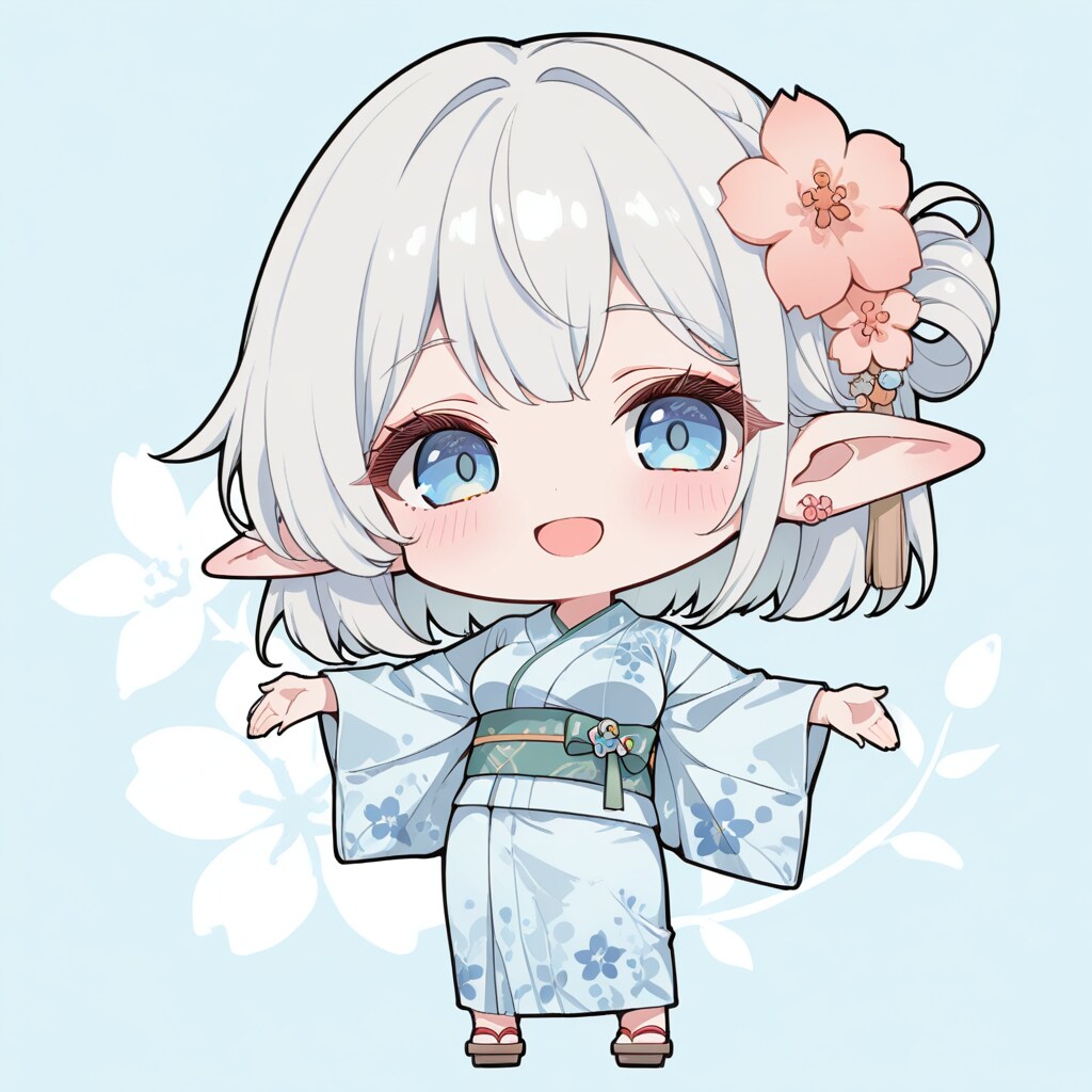 浴衣のちび銀エルフさん