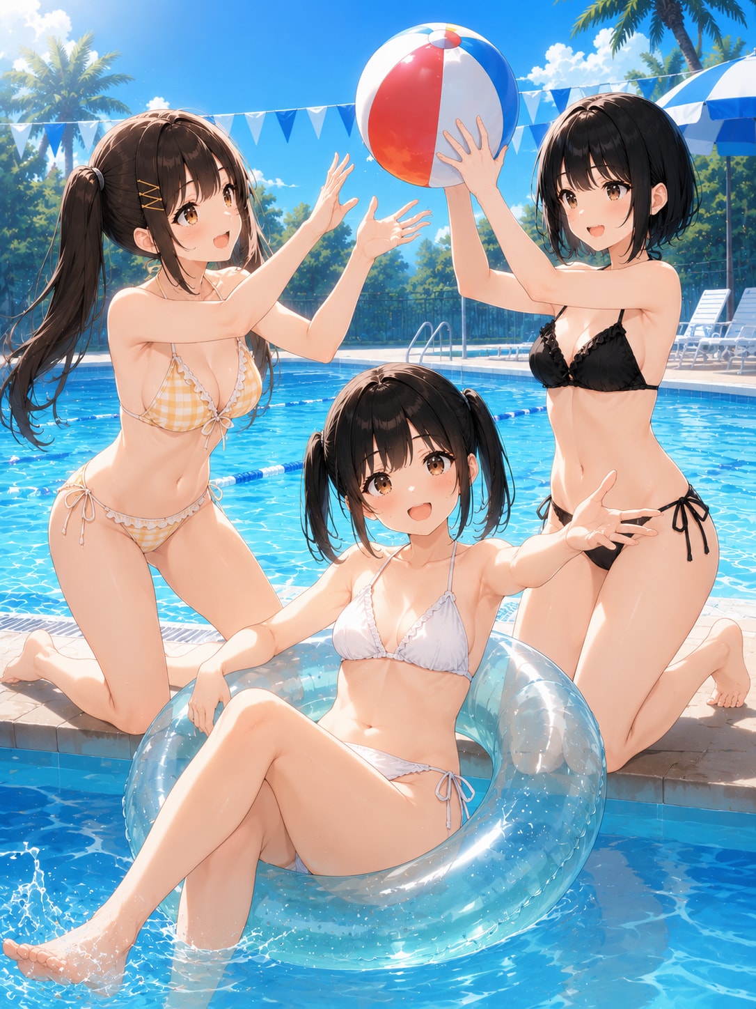 ゆきちゃん、りえちゃん、澪ちゃん、夏のプール