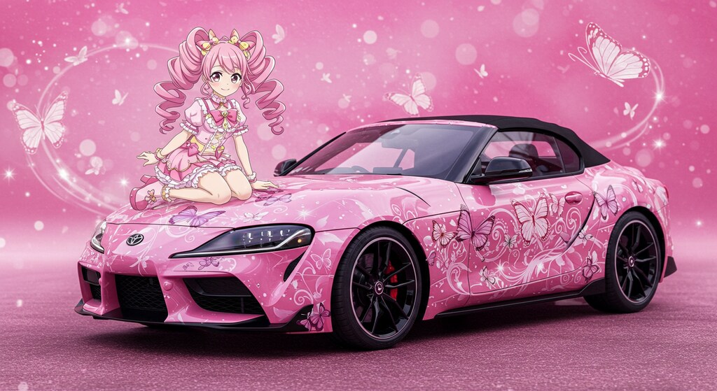 アニメキャラとGRスープラオープンカー