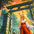 夕焼けの廃神社と狐娘 2枚目