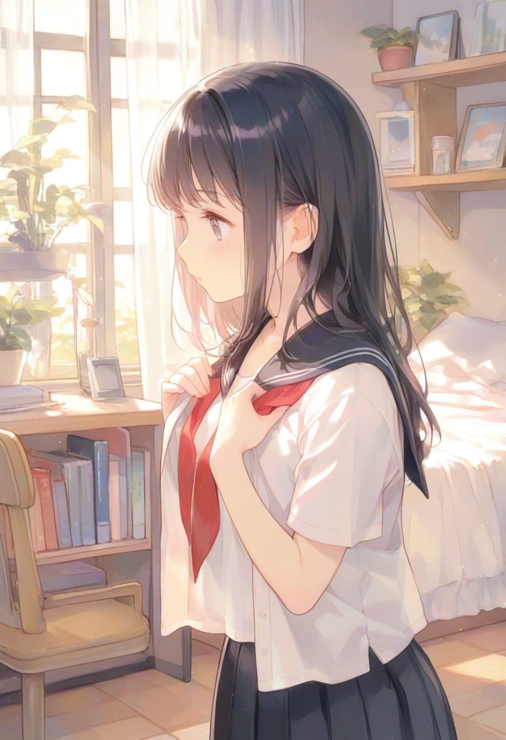 朝の支度(水彩タッチ)(5)