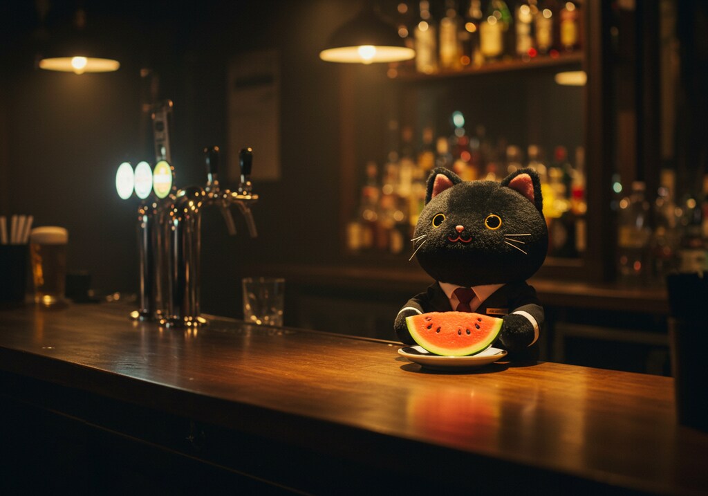デザートの西瓜を黒猫バーテンダーの西瓜Barにて