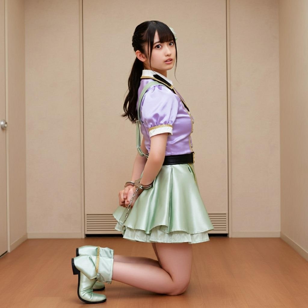 アイドルを後ろ手に手錠拘束