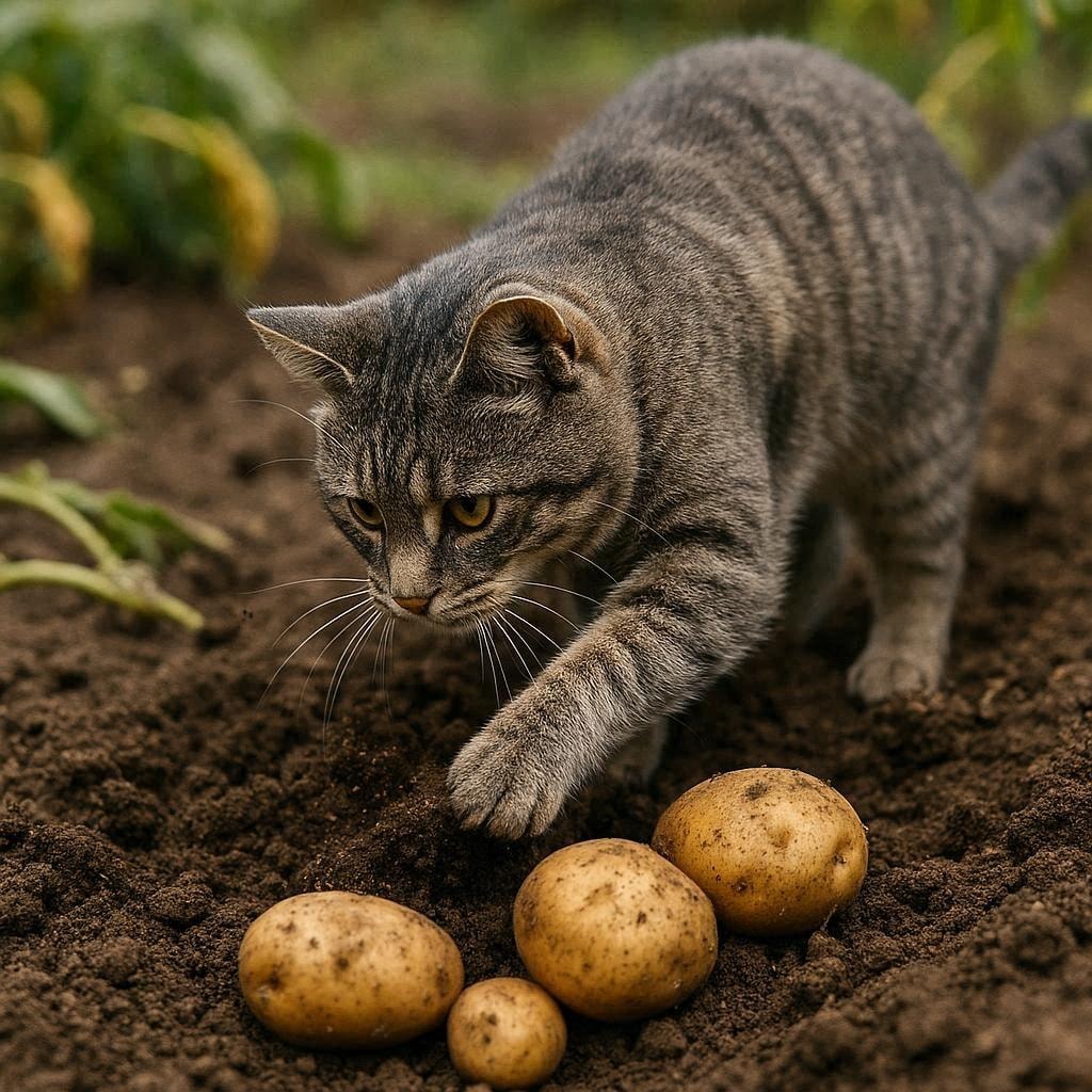 イモ掘りする猫