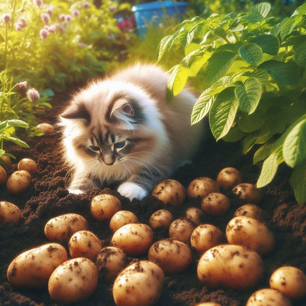 イモ掘りする猫