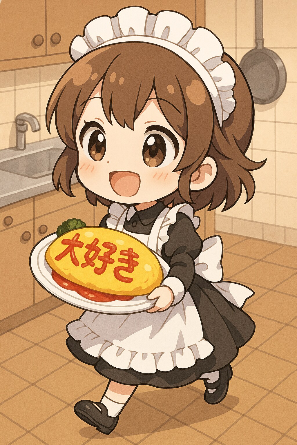 オムレツを運ぶちびメイドちゃん