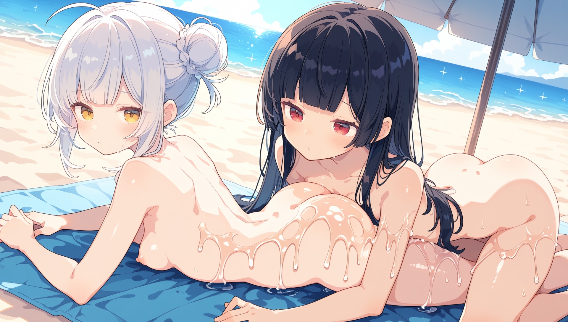 サンオイルを塗り塗り