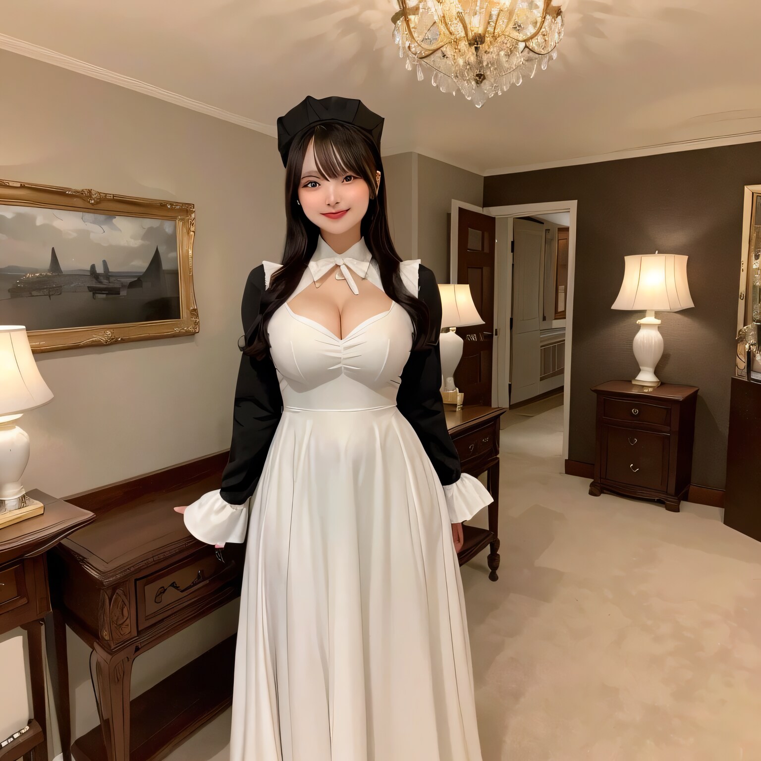 黒髪ロングでメイド服の美女９４ | の人気AIイラスト・グラビア