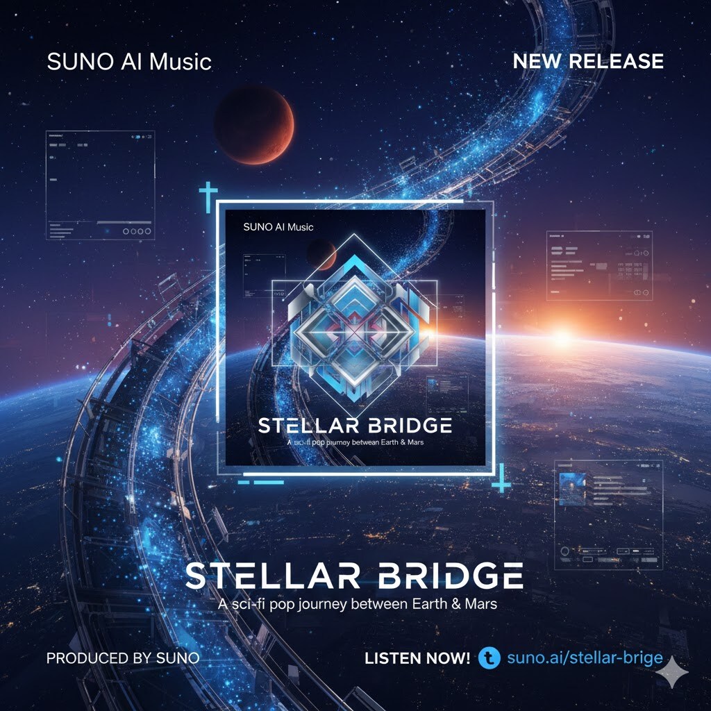 SUNO音楽用カバー写真のデザイン性を褒め称えたAIが提案してきたSNS用の告知画像 | の人気AIイラスト・グラビア