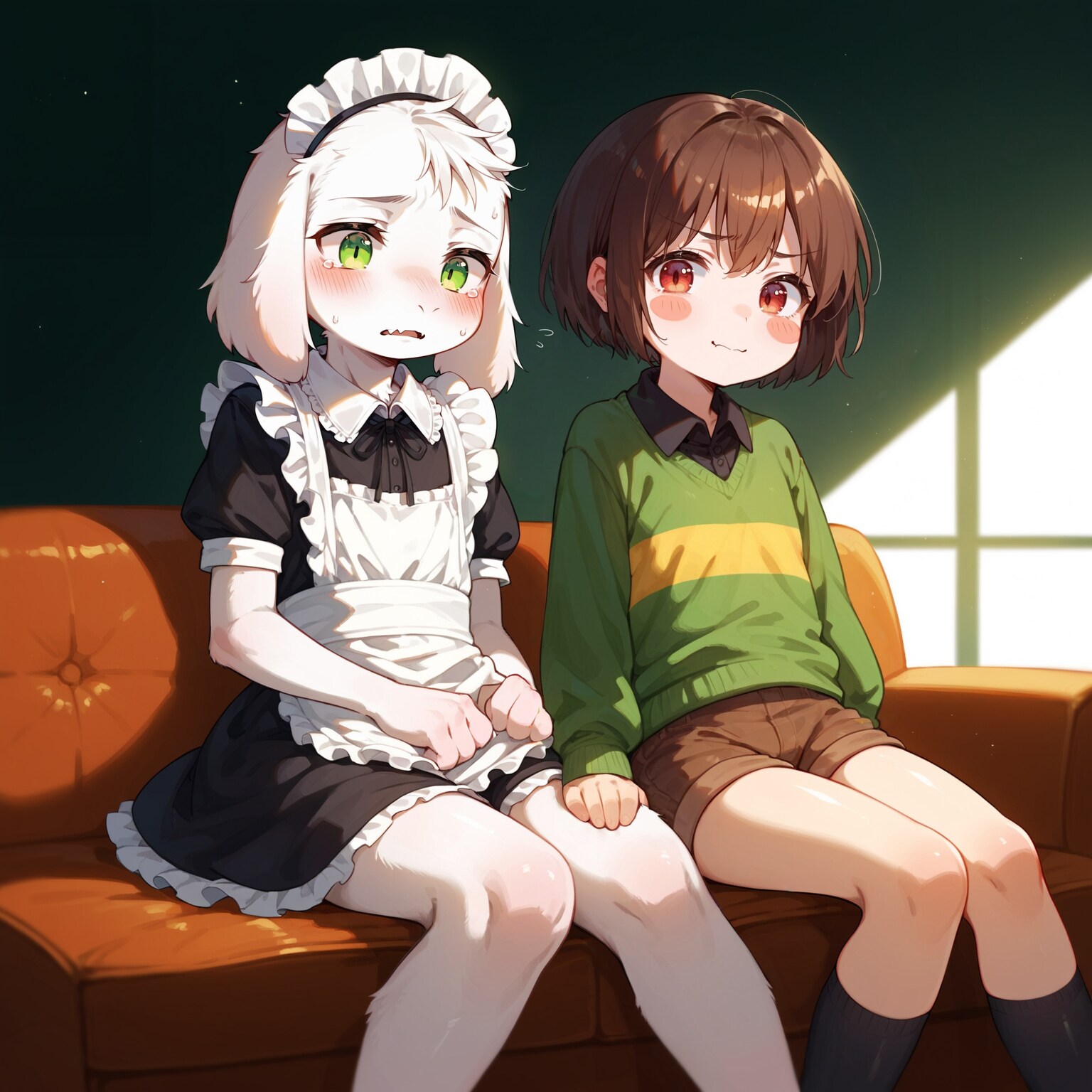 メイド服アズリエルくんのふとももをわさわさするキャラちゃん