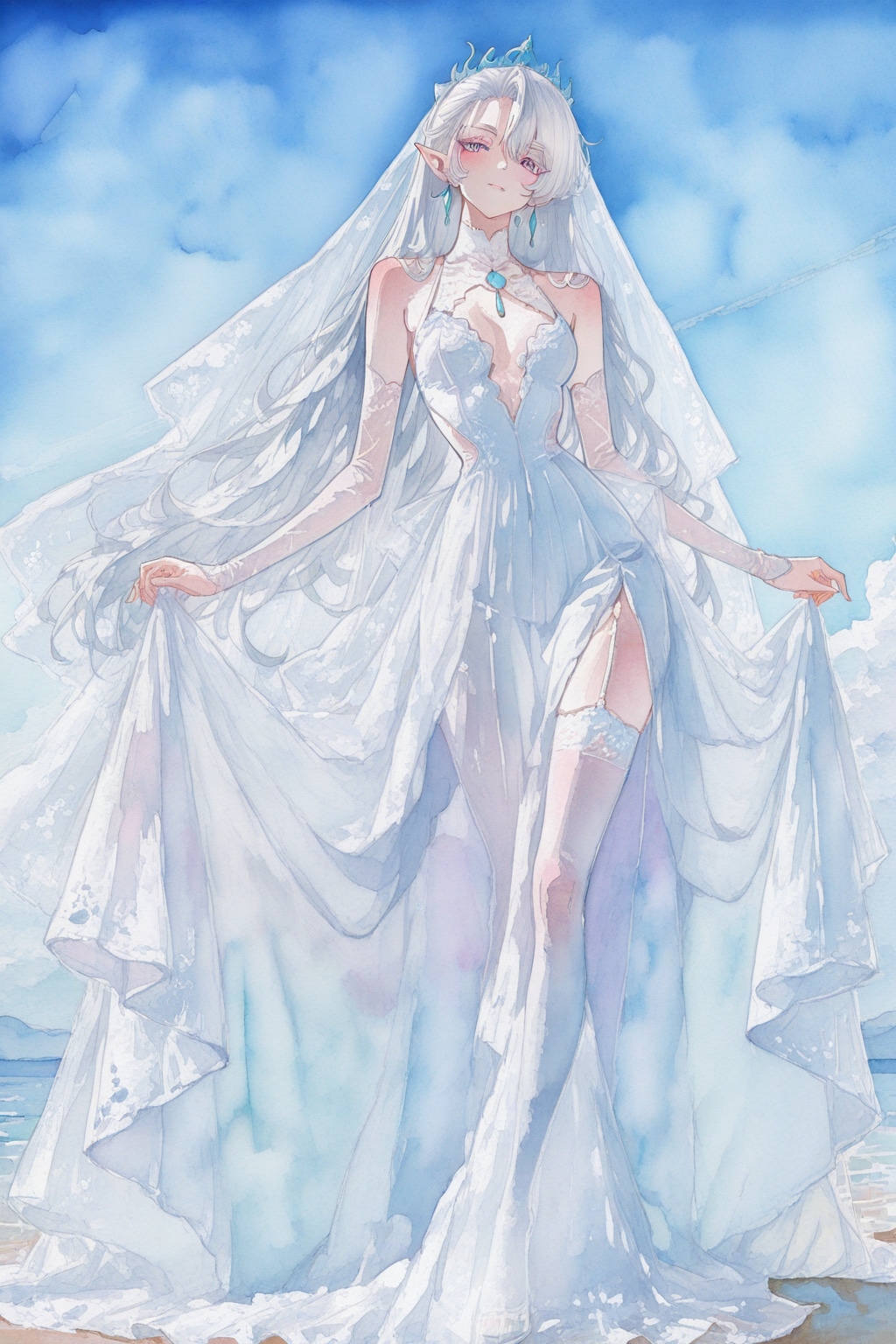 銀髪の花嫁のドレス姿