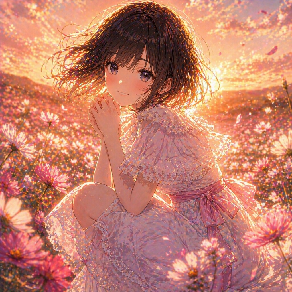 コスモス畑の少女