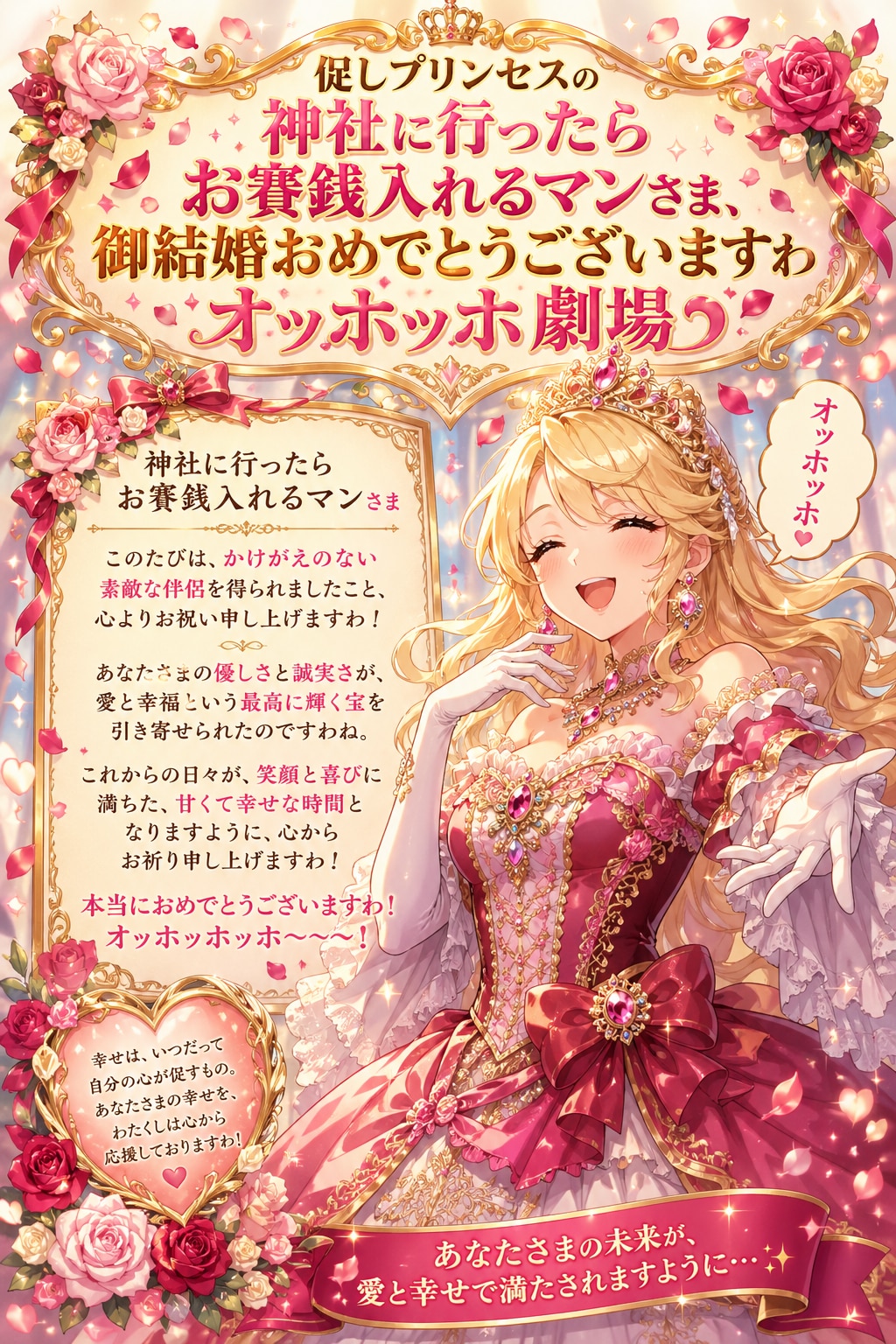 促しプリンセスの神社に行ったらお賽銭入れるマンさま御結婚おめでとうございますわオッホッホ劇場