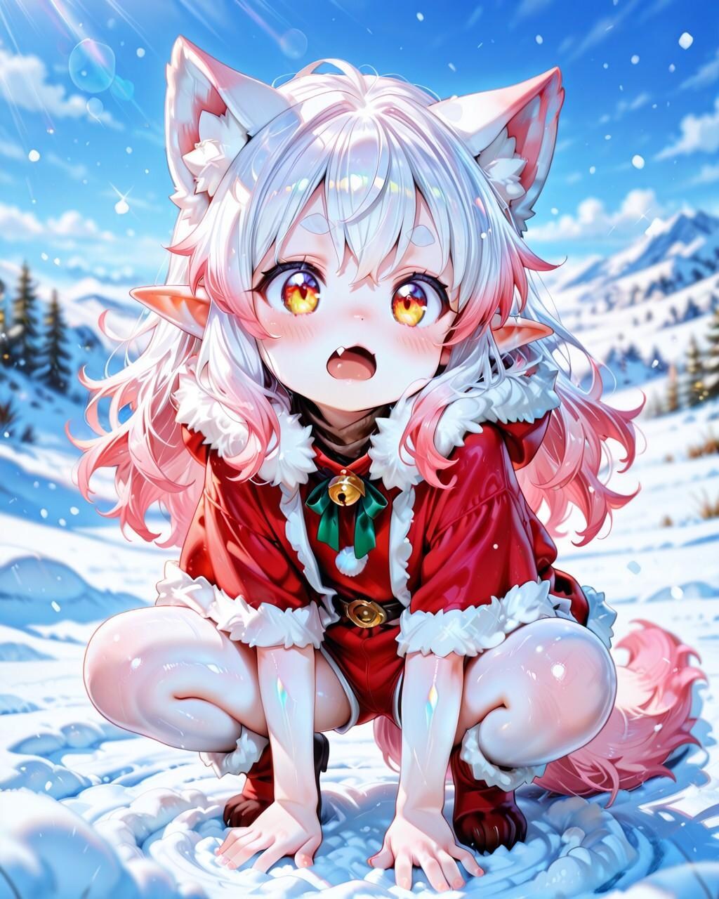 8枚）雪原で遠吠えする狼少女