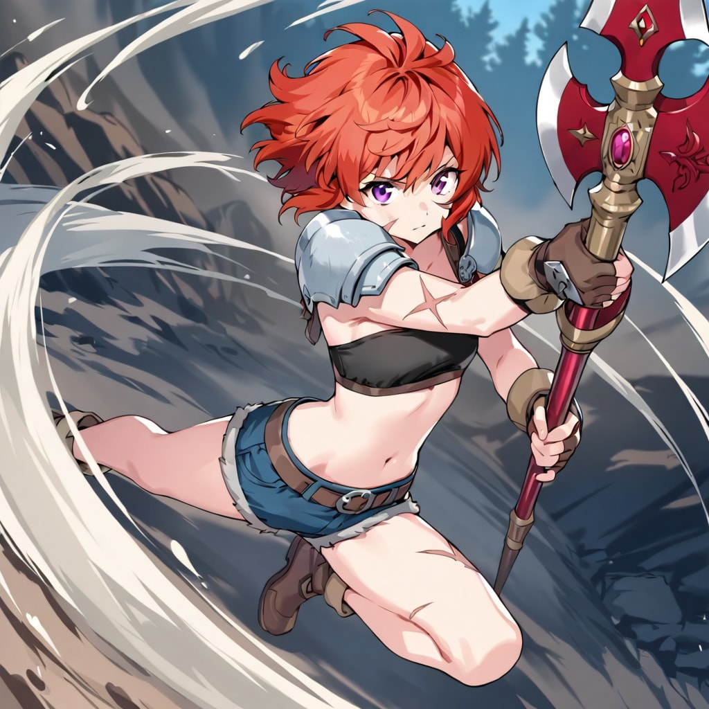 ハルバートをぶん回す赤髪の女戦士