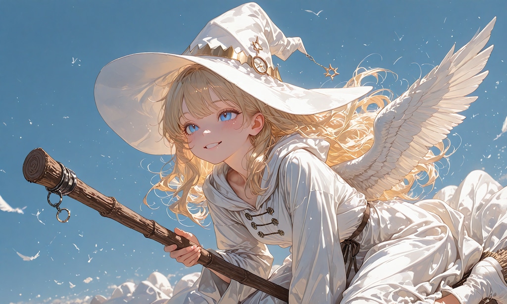 ホウキで空を飛ぶミラちゃん