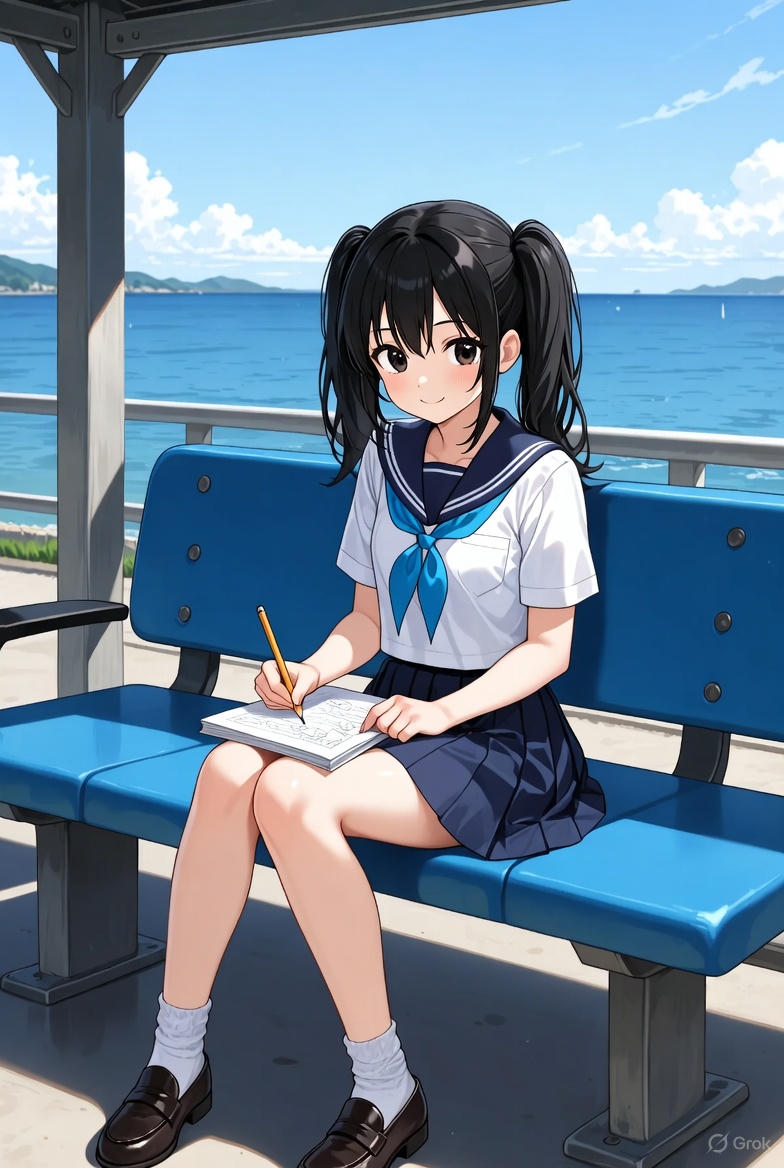 海が見える駅 | の人気AIイラスト・グラビア