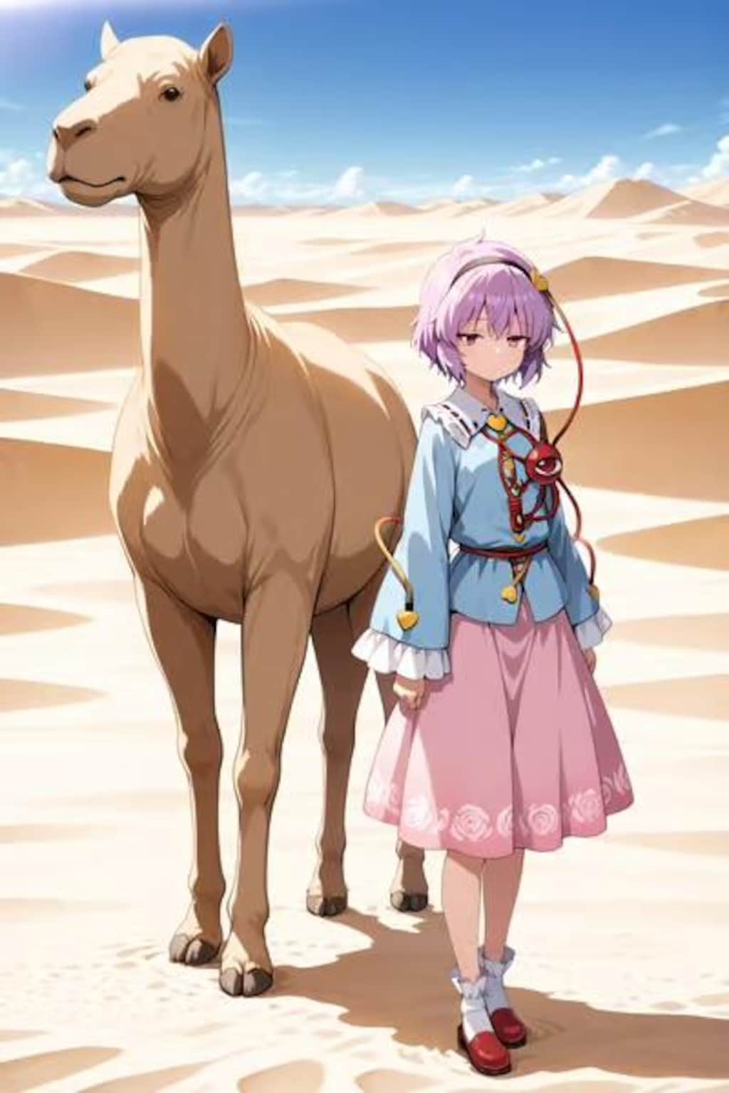 砂丘を歩くさとりちゃん
